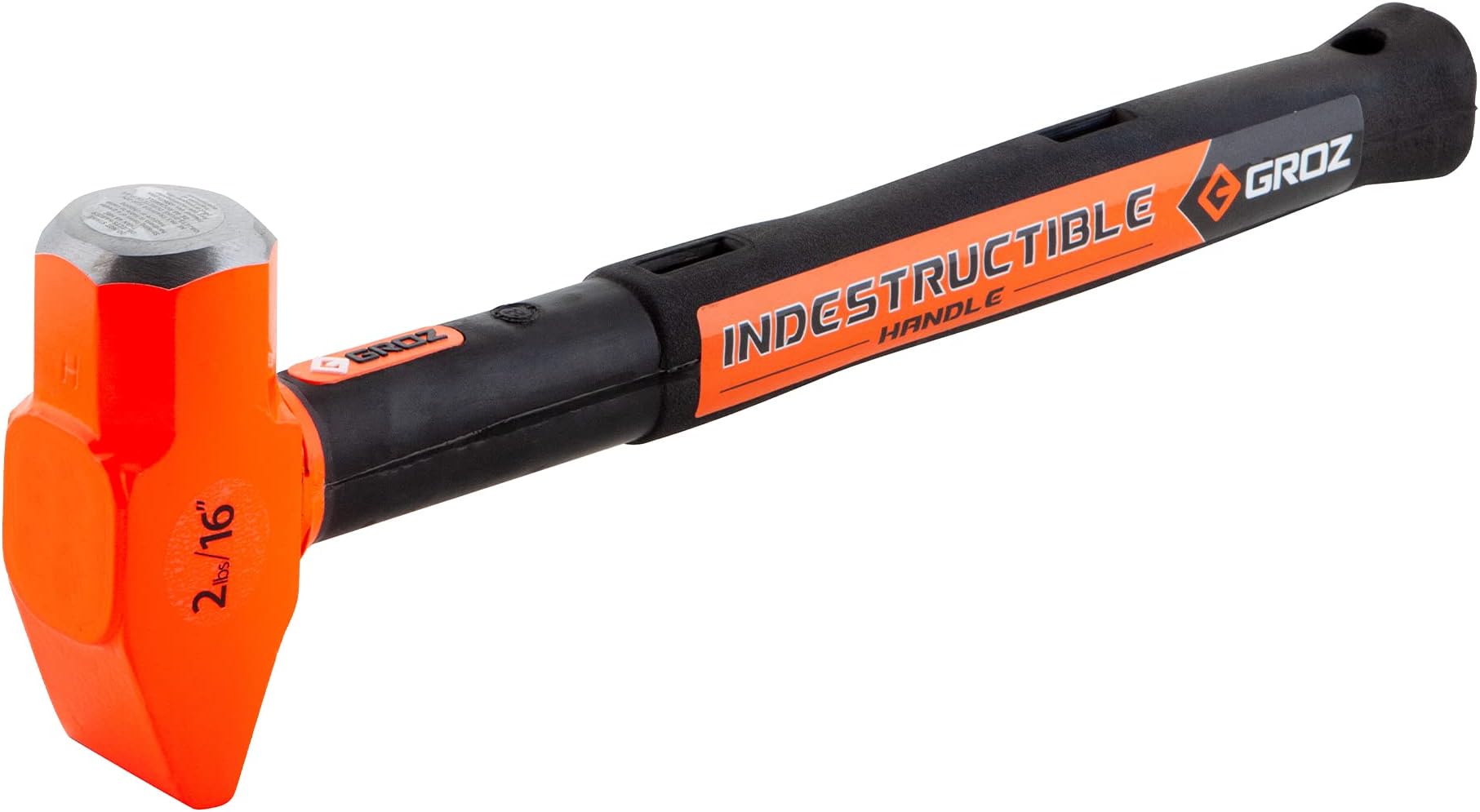 Groz Blacksmith's Cross Pein Hammer, 2.5 lb Forged Steel Head, 16" Indestructible Handle with 4 Spring Steel Bars, Rubber Grip, ANSI, for Forging, Metalwork & Masonry (34530)