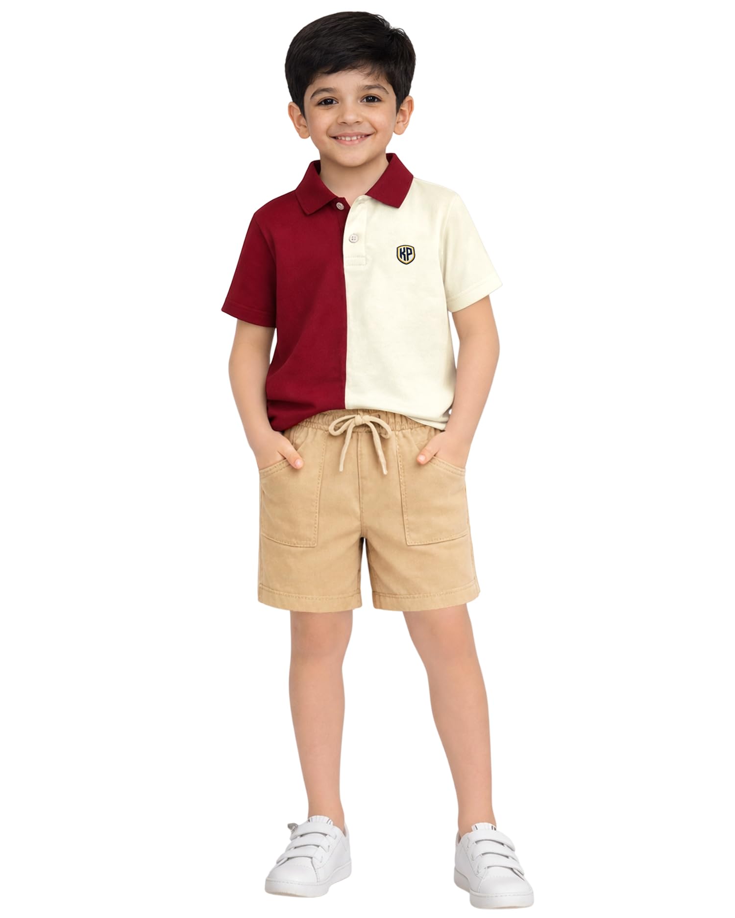 Kuchipoo Boys 100% Cotton Polo T-Shirt with Shorts Set | Soft Breathable Fabric | Elastic Waist Drawstring Shorts with Pockets | Casual Summer Outfit Set for Boys