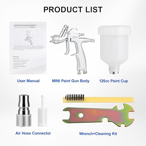 Miniatura 4 de LVLP - Mini pistola pulverizadora R100, pulverizador profesional de pintura de aire de retoque con boquilla de 0.04 pulgadas, taza de capacidad de