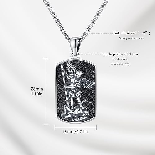 Miniatura 3 de Brisskaari Collar con colgante de San Miguel, San Cristóbal, San Patricio, San Juda, San Benito, San José, plata de ley 925, medalla de amuleto de