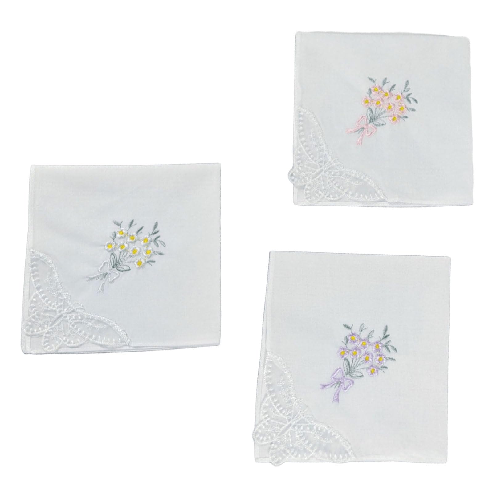 Shntig Handkerchief Embroidered Floral Design for Ladies Portable Assorted Color Lace Edges Hanky Towel for Daily Use Elegant Handkerchief