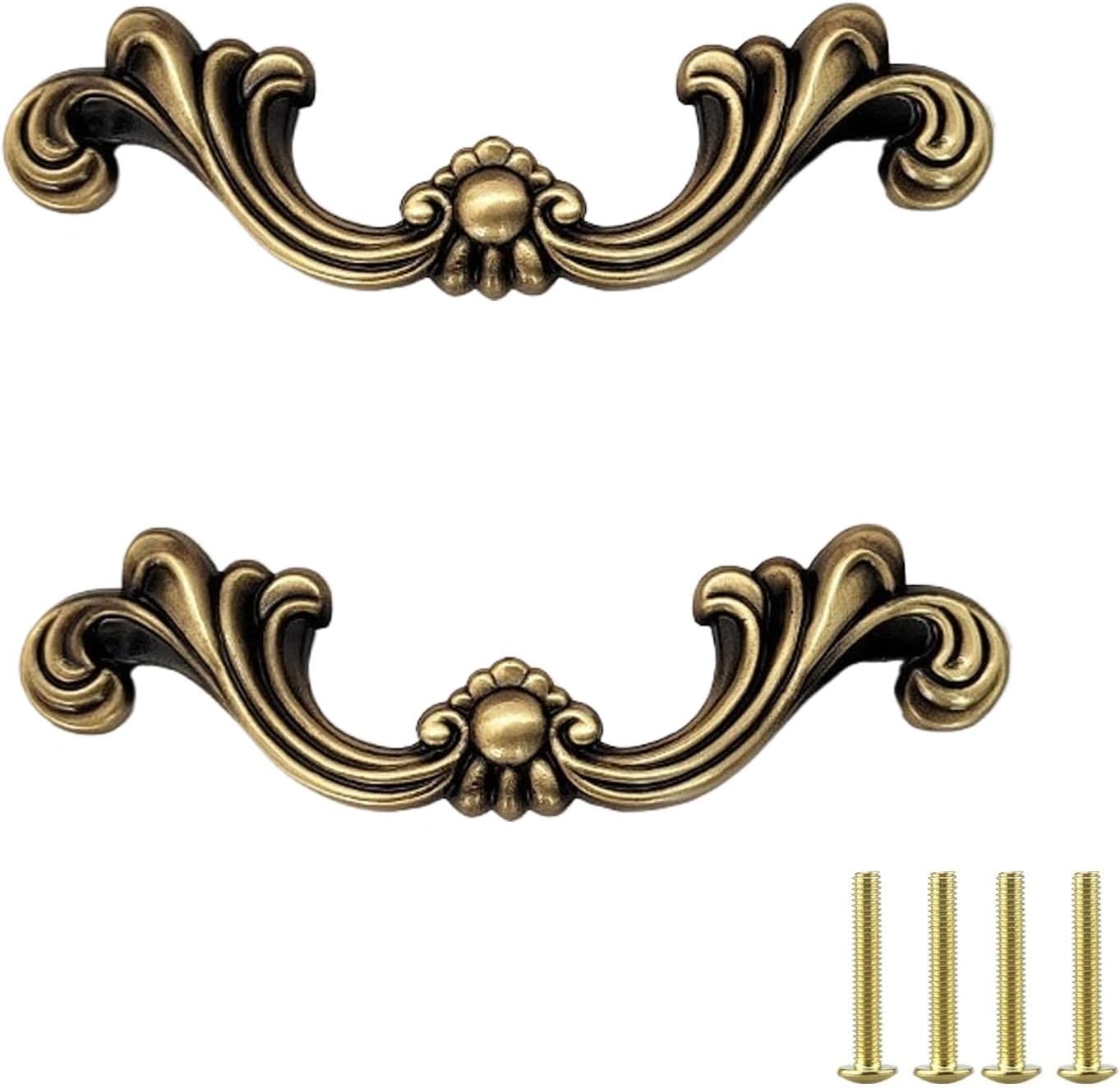 Dresser Pulls Cabinet Knobs 2 Pack Solid Brass Printed Cabinet Handles Gold Wardrobe Handles Cabinet Door Drawer Decorative Handles (Hole Center 86mm/3.4in)