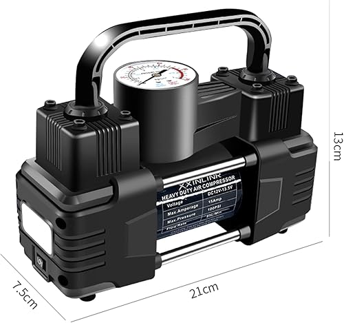 Miniatura 2 de Inflador de neumáticos negro de doble cilindro resistente con bolsa portátil, accesorios para automóvil, bomba de compresor de aire de metal 12V