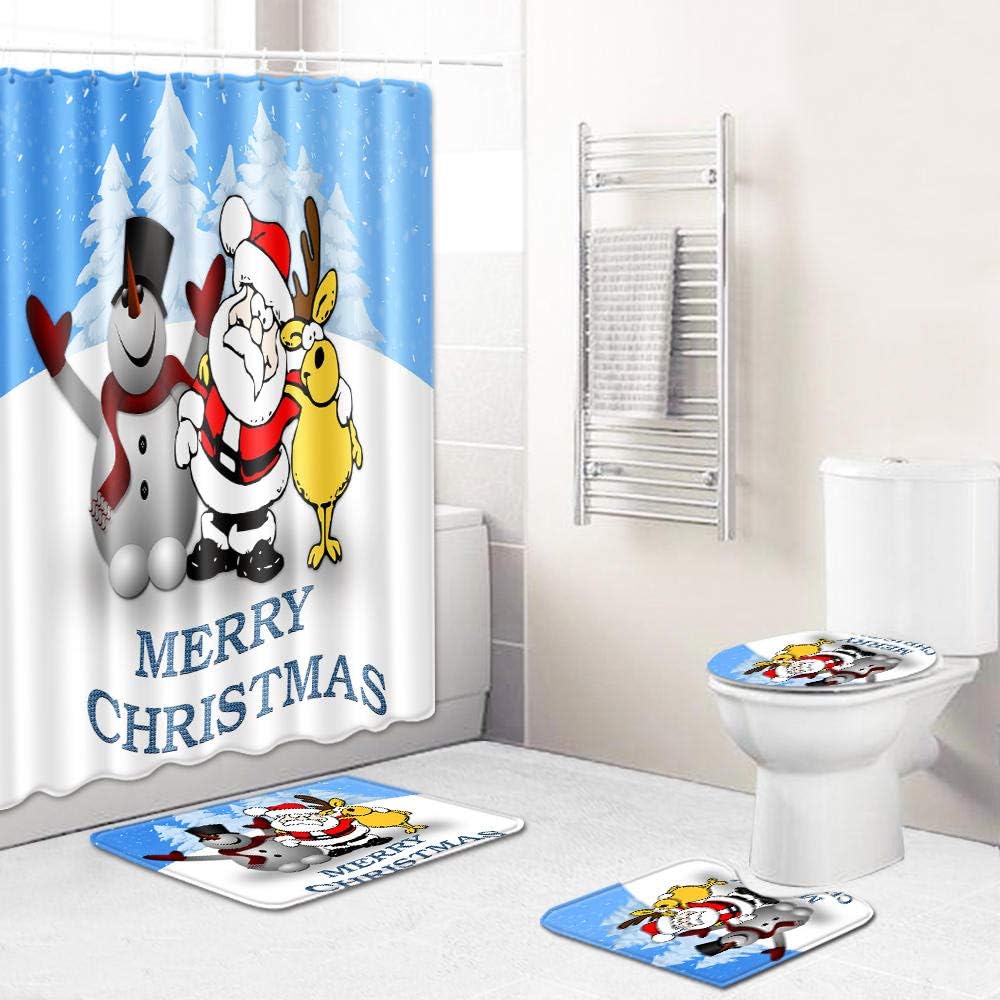HappyW Decor with Merry Christmas Theme,180x180cm Merry Christmas Bathroom Set Bell