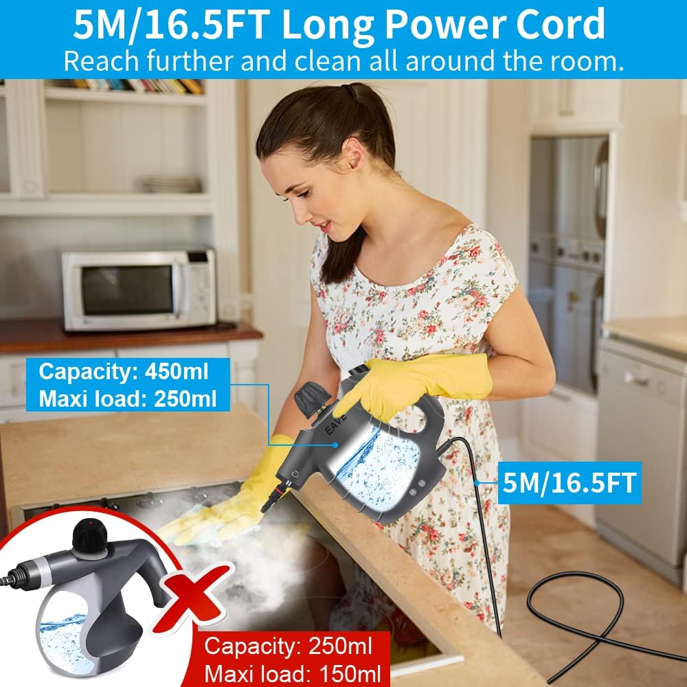 Handheld Steam Cleaner, Steamer for Cleaning, 10 in 1 Set Car Steamer for Surface Cleaning, Small Steam Cleaner for Furniture, Car Detailing, Home, Kitchen, Bathroom, Upholstery