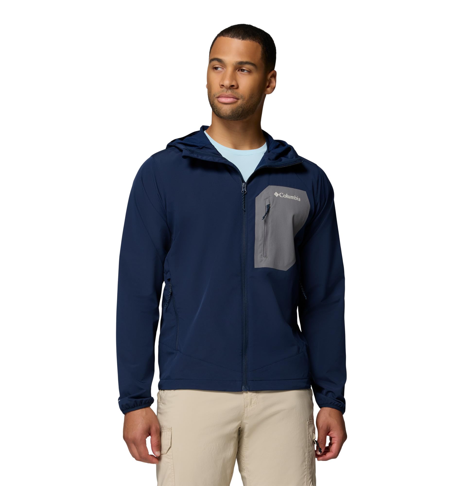 Columbia Men's Tall Heights 3 Hooded Softshell, Softshell Jacket, Collegiate Navy/City Grey, Small