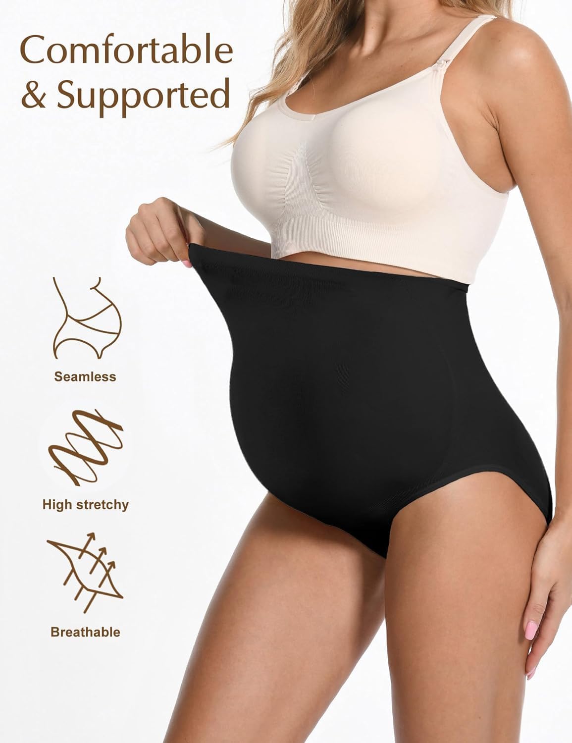 HOFISH Maternity Support Underwear for Women No Show Seamless Pregnancy Compression Shapewear Over Bump - Image 4