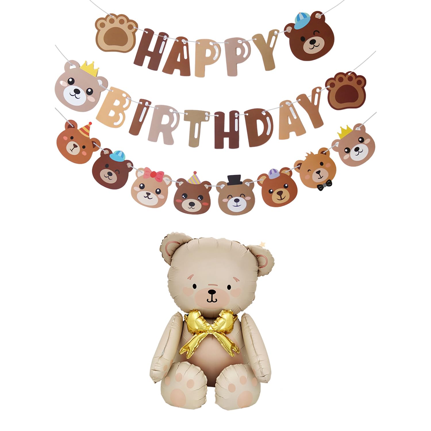 Rnskfg Cream White 1 Piece Bear Balloon And 2 Pieces Bear Pulling Flags, Cartoon Animal Decorations, Children's Party Decorations, Photo Props.