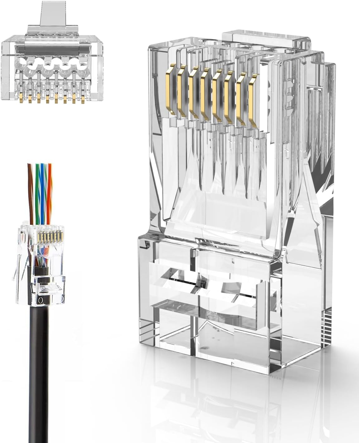 CableCreation Cat6 RJ45 Pass Through Connectors, 100-Pack Cat6/Cat5e Gold Plated Modular Plug Unshielded Crimp Connector for Solid or Stranded UTP Ethernet Cable