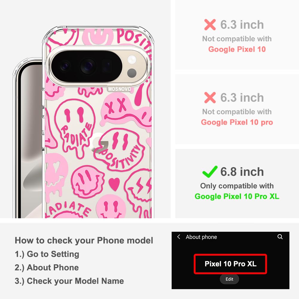 MOSNOVO Case for Google Pixel 10 & Pixel 10 Pro, [Buffertech 6.6ft Military-Grade Drop Protection] [Anti Peel Off Tech] Clear TPU Bumper Phone Case Cover Design - Cute Cherry — view 294