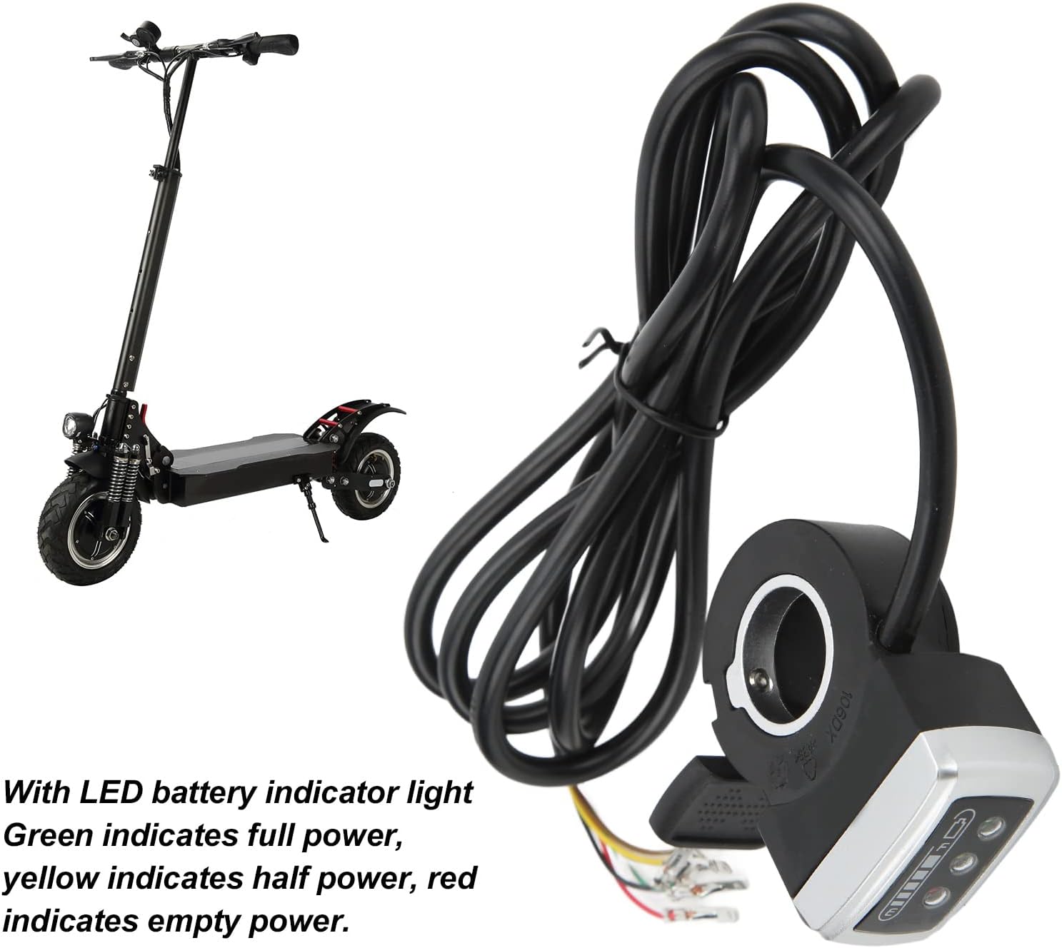 6 Wire Thumb Throttle, 2mm Thumb Throttle with ON/Off Switch Battery Indicator Aperture Assembly for Electric Bike Scooter (24V)