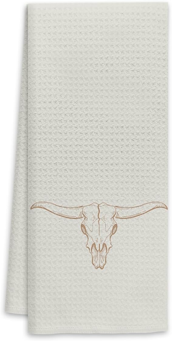 Voatok Retro Boho Western Towels - 16x24 Inch Bull Skull Decorative Hand Towels for Bathroom & Kitchen, Boho Western Decor