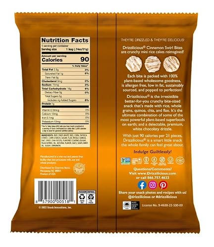 Drizzilicious Mini Rice Cakes Cinnamon Swirl - Rice Crisps, Healthy Snack for Adults and Kids, Flavored Rice Cakes, Vegan, Gluten Free, Allergen Free, Only 90 Calories Per Bag - 0.74 oz (Pack of 10) - Thumbnail 3