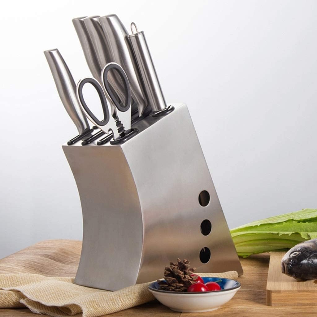Kitchen Knife Holder Storage Knife Block Universal Stainless Steel Kitchen Knife Holder with Non-Slip Mat and Water Outlet and 6-Slot Knofe Holder