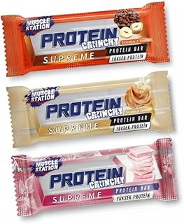 Musclestation Supreme Crunch Protein Bar Karma paket (12 x 40 gr, Fındıklı, Ruby Cikolatalı ve Karamelli)