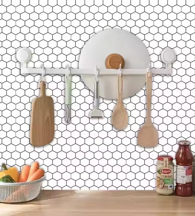 Image of DRONTER 3D Self-Adhesive Brick Wallpaper - PE Foam Wall Panels for Home, Bedroom, Living Room, and Cafe Decor | Easy Peel & Stick DIY Wall Stickers (White Black Line)