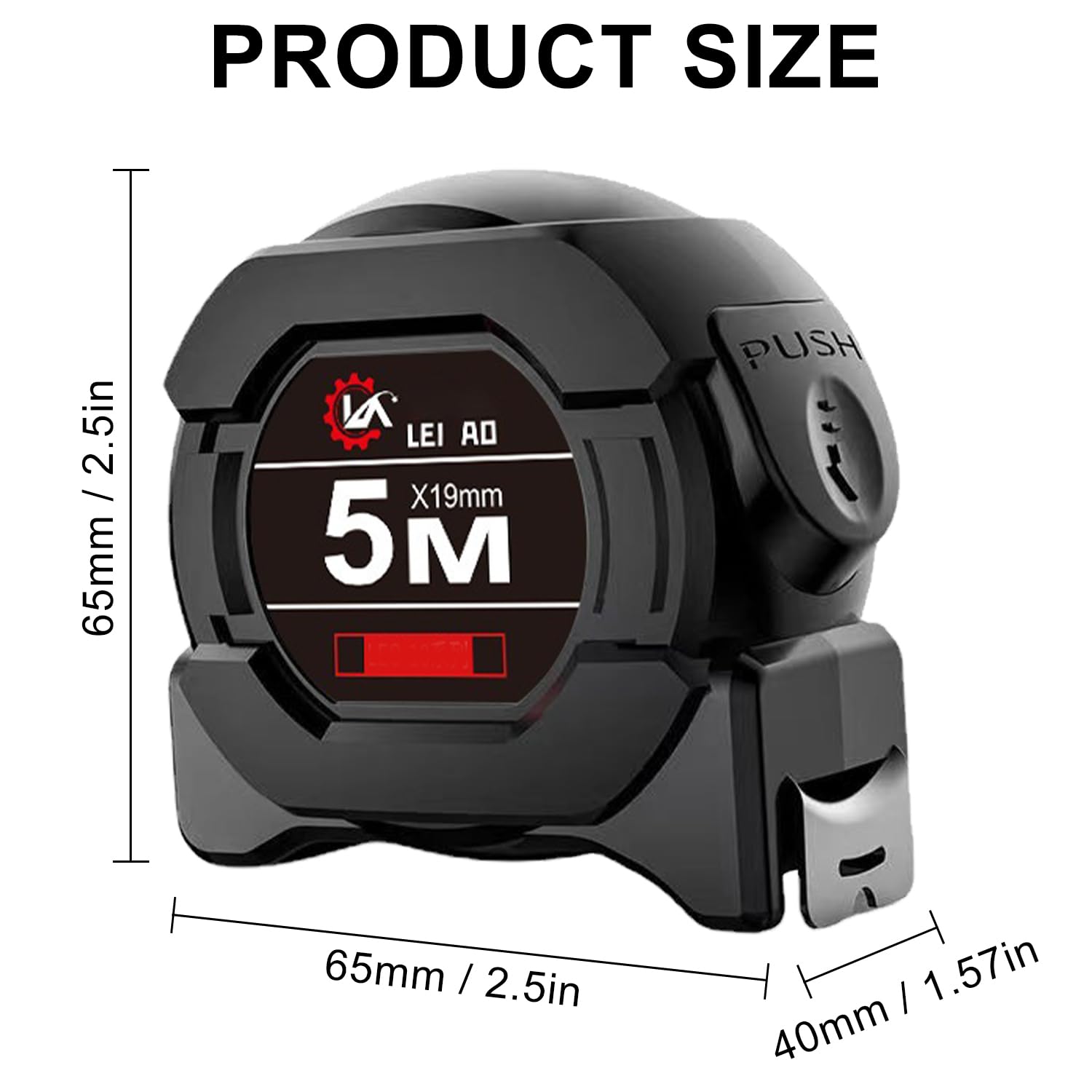 Negro Cinta Métrica 5M Fluorescente de Precisión, Automática Con Autobloqueo, Profesional