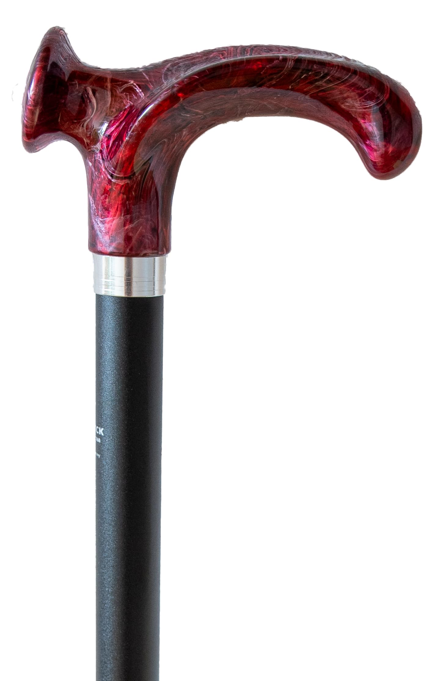 Design Gehstock RELAX RUBIN anatomisch geformter Griff, Chromring, Stock Leichtmetall, schwarz satin finish, verstellbar 79-104 cm, inkl. Gummipuffer, Tragerichtung:LINKS