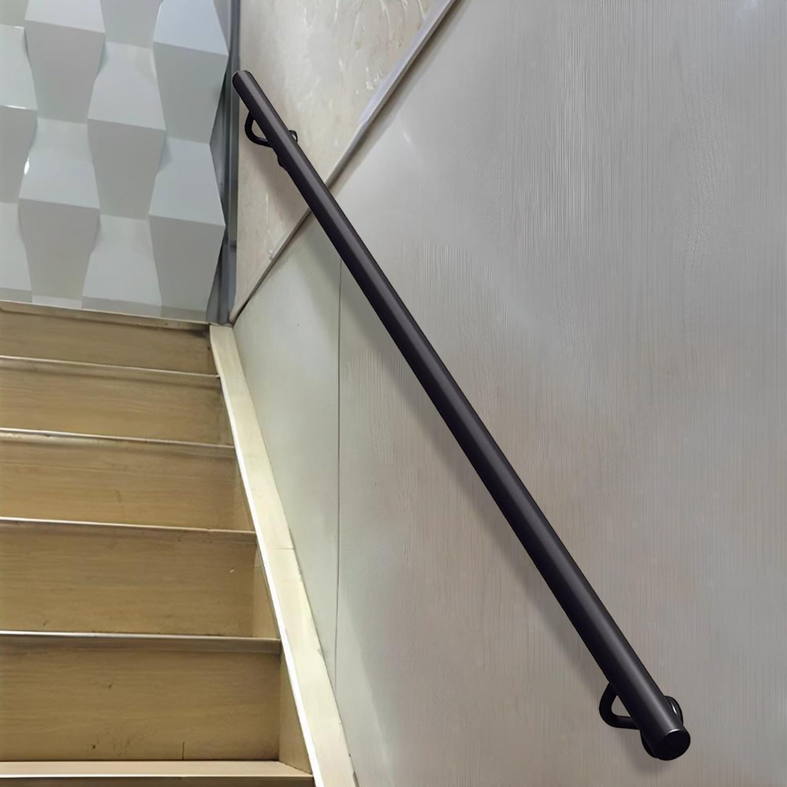 Fkxsxaz Black Handrail For Indoor Outdoor Stairs - 1-20Ft Wall Mounted Staircase Banister Hand Rails Industrial Iron Pipe Metal Railing Non-Slip Grab Bar (18Ft/540Cm)