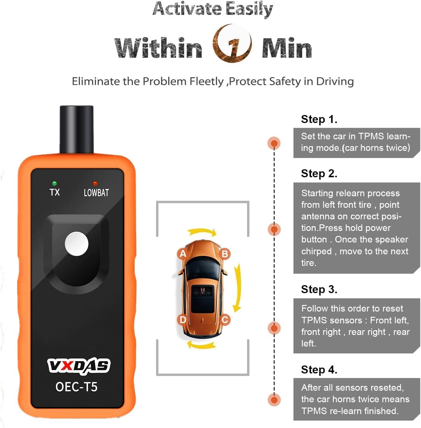 VXDAS TPMS Relearn Tool for GM Vehicles (2006-2024) - Original Sensor 315/433 MHz OEC-T5-2025 Edition