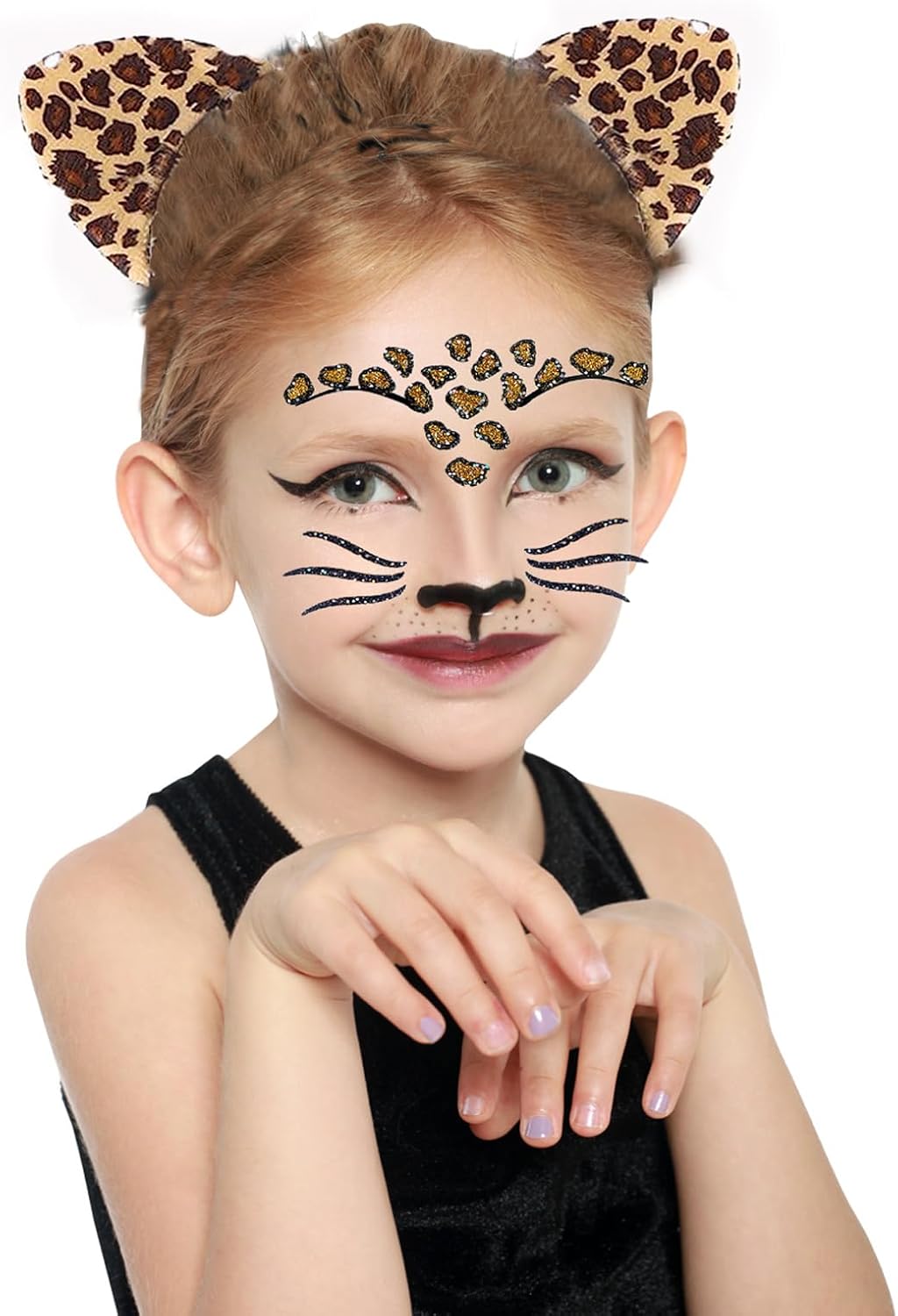 Cheetah Costume Set Leopard Ears Headband Tail Bowtie Tutu Skirt and Leopard Face Stickers for Halloween Animals Cosplay Set - Image 4