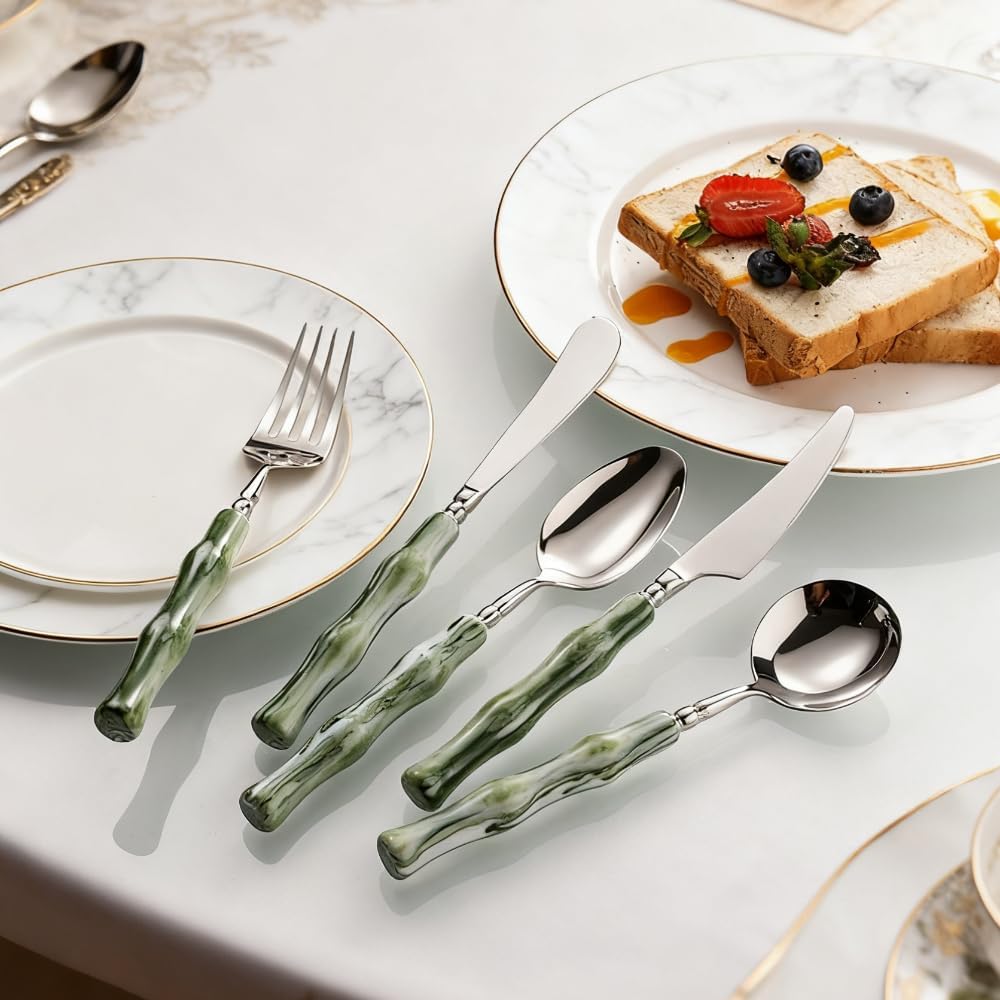 Kitchen Cutlery Set Stainless Steel Flatware Silverware Tableware Resin Handle Including Knife Fork Spoon for Dessert Fruit (12-piece set,Black)