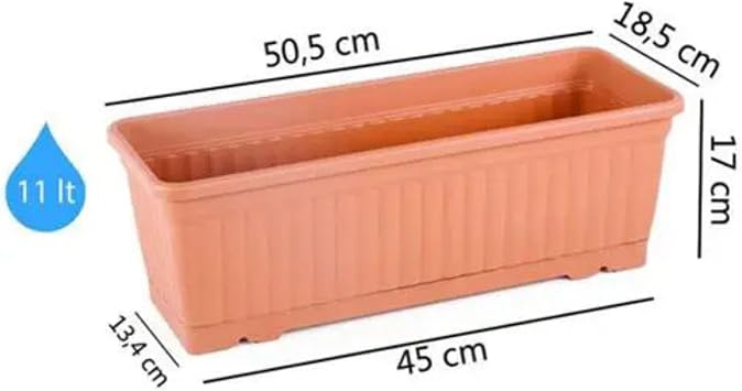 Kemer Balkon Saksısı, Dikdörtgen Plastik Saksı, Kahverengi, Geniş Hazneli, Çiçeklik (50 cm-9,5 L)