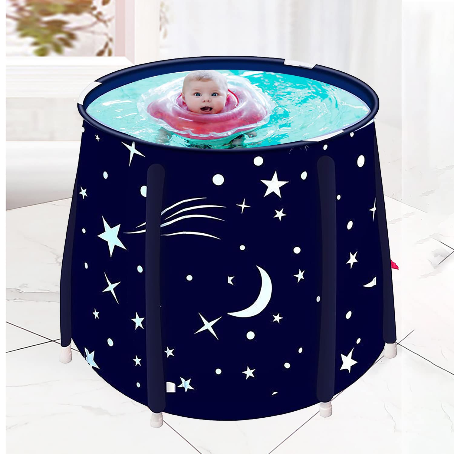 Baignoire Pliante pour Adulte, Hauteur 65 cm, Baignoire portable et Pliable avec Montage Rapide pour la Douche, Idéal pour le Bain de Glace & Chaud (Étoile bleu)