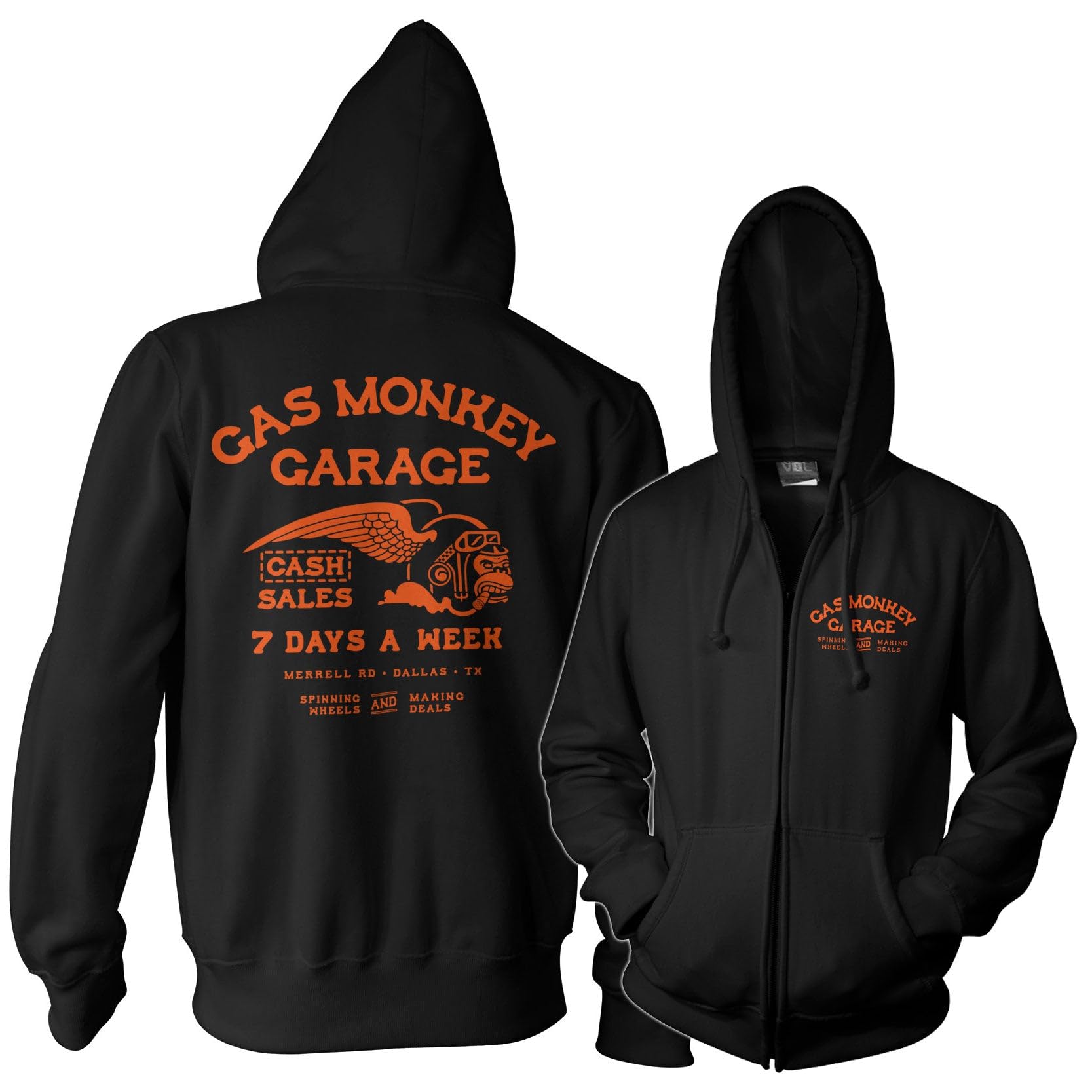 Gas Monkey Garage Officially Licensed Cash Monkey Zipped Hoodie (Black), XX-Large