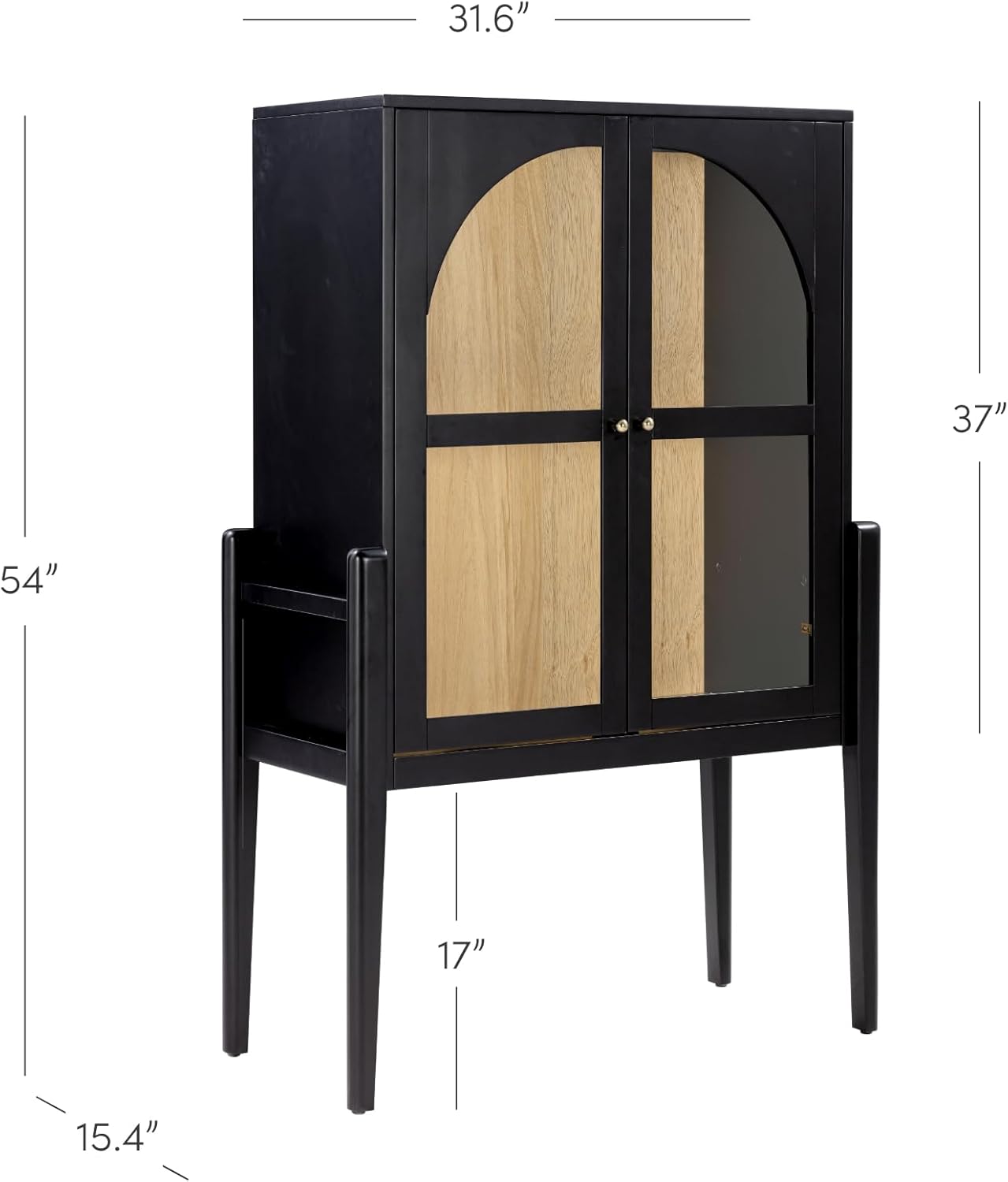 Nathan James Shadow Mid-Century Modern Credenza or Sideboard Cabinet with Glass Doors, Kitchen Pantry Storage Cabinet with Wooden Frame