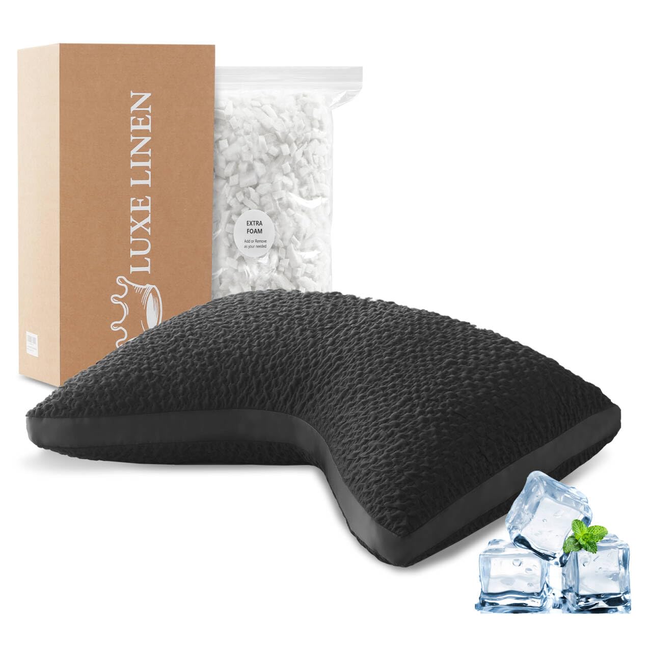 Side Sleeper Pillow for Adults Adjustable Shredded Memory Foam Bed Pillows for Neck and Shoulder Pain Curved Cooling