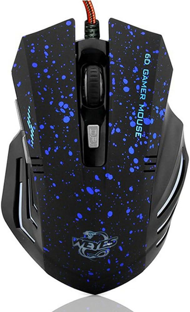 6 Buttons 2000 DPI Wired Gaming Mouse LED Optical Game Mice for PC Laptop - Blue Dotted