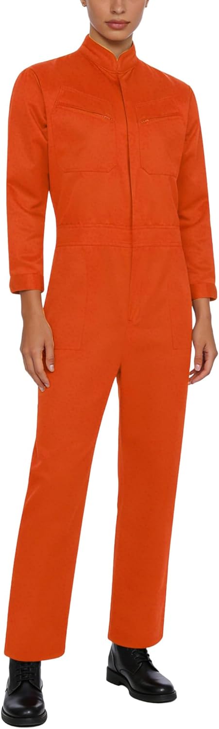 TiaoBug Women Long Sleeves Mechanic Coveralls Jumpsuit Cotton Multiple Pockets One-piece Workwear