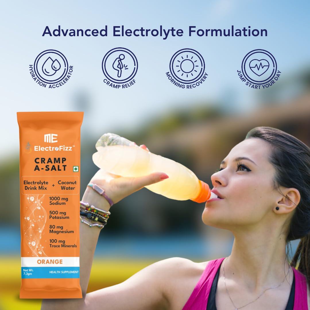 Cramp A-salt Electrolyte Mix | Sodium, Potassium, Magnesium, Coconut Water Powder | Zero Sugar (30 Sticks, Orange) - Image 7 thumbnail