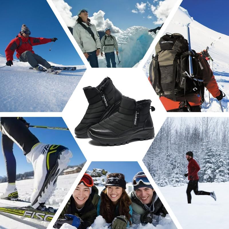 Hanani Mens Winter Snow Boots Fur Lined Warm Ankle Boots Zipper Closure Waterproof Outdoor Boots Men's Lightweight Comfortable Shoes - Image 6