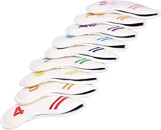 Zunate Golf Iron Head Cover, 9pcs/Set Iron Headcover Golf Iron Club Cover Leather Golf Iron Head Covers Set with Numbered Logo for Universal Golf Iron Head Accessory(white)