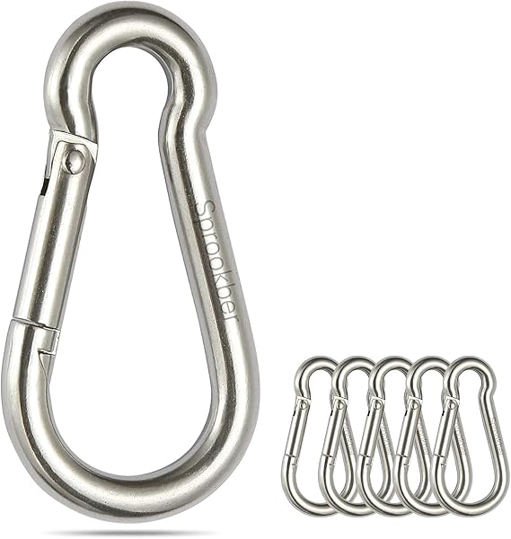 sprookber Stainless Steel Spring Snap Hook Carabiner - 304 Stainless Steel Clips, Set of 6