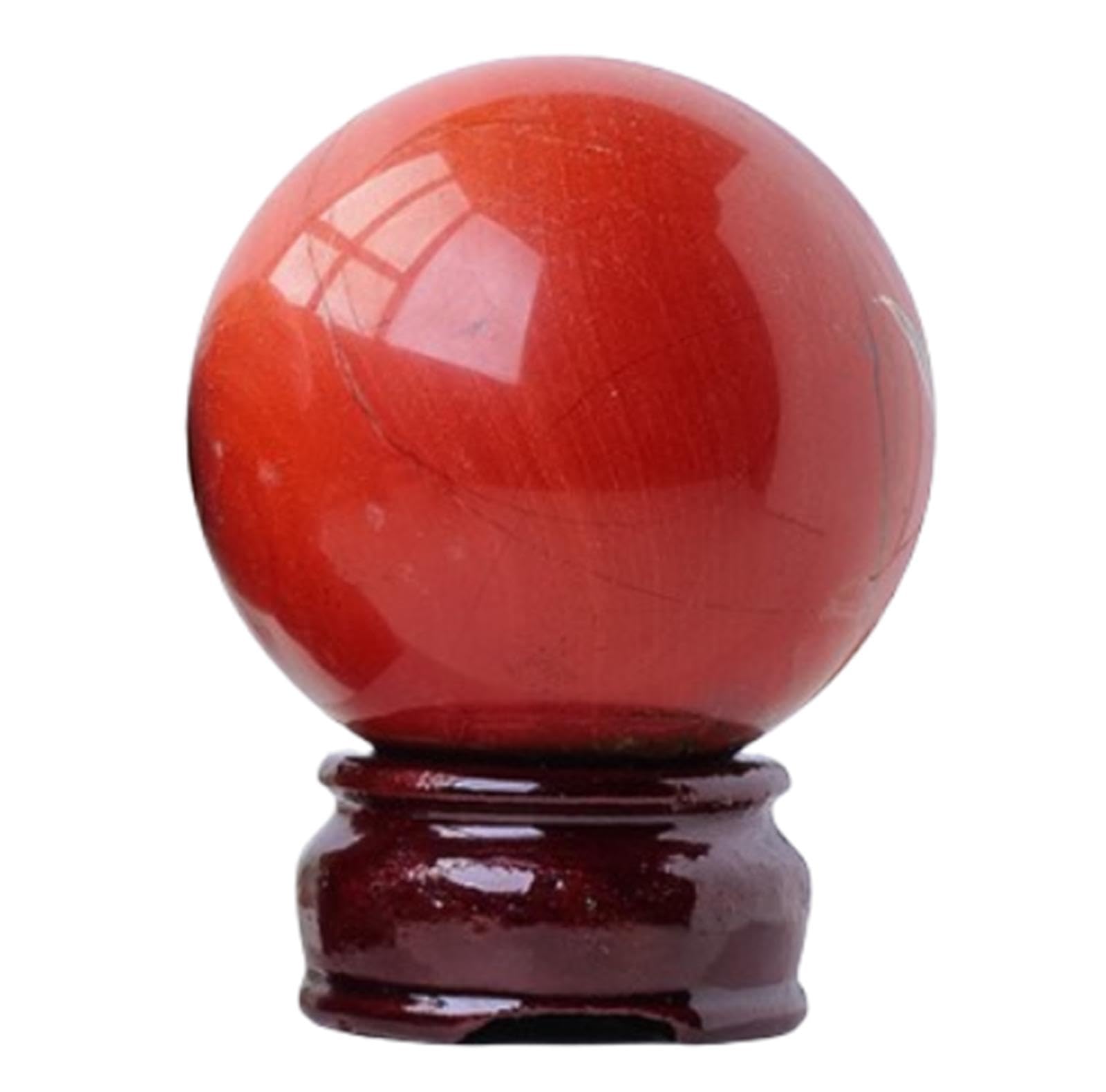 AARTERZZA Gemstone Sphere Red Jasper Crystal Ball with Wooden Stand Divination Feng Shui Aura Home Desk Decor Decorative,70mm