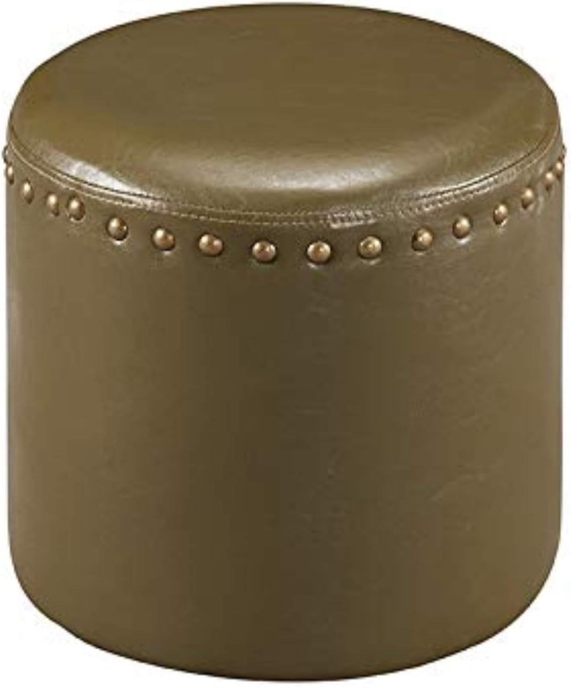 K & B Furniture 3217GR Green Faux Leather Round Ottoman