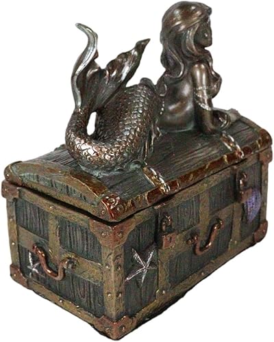 Miniatura 5 de Ebros - Joyero de sirena bronceada Nerida descansando en el tesoro hundido, 5.25 pulgadas de largo, recuerdo decorativo (pátina de bronce sintético)