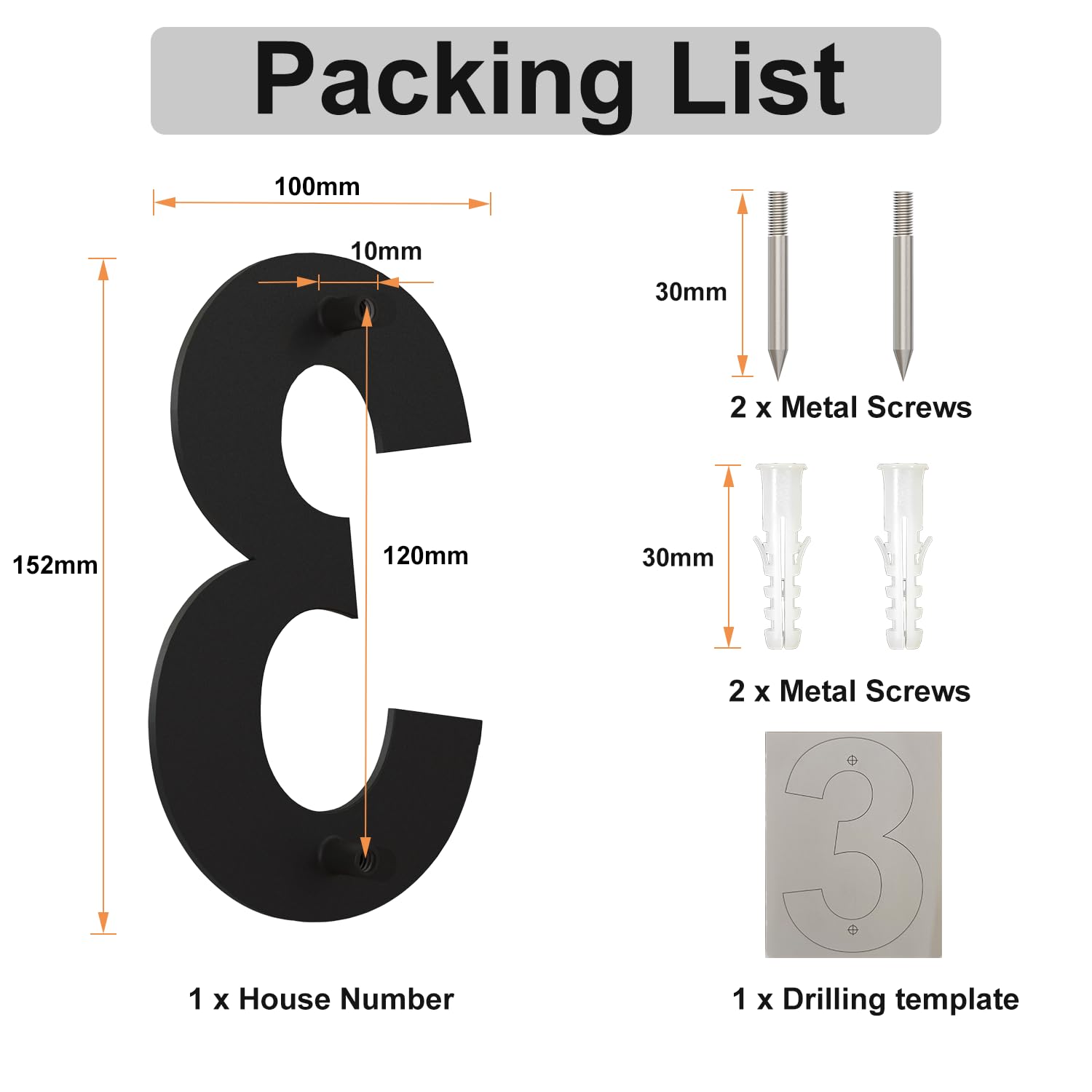 Floating Mount House Number "0" - Satin Black, 6 Inch, Includes Template & Hardware