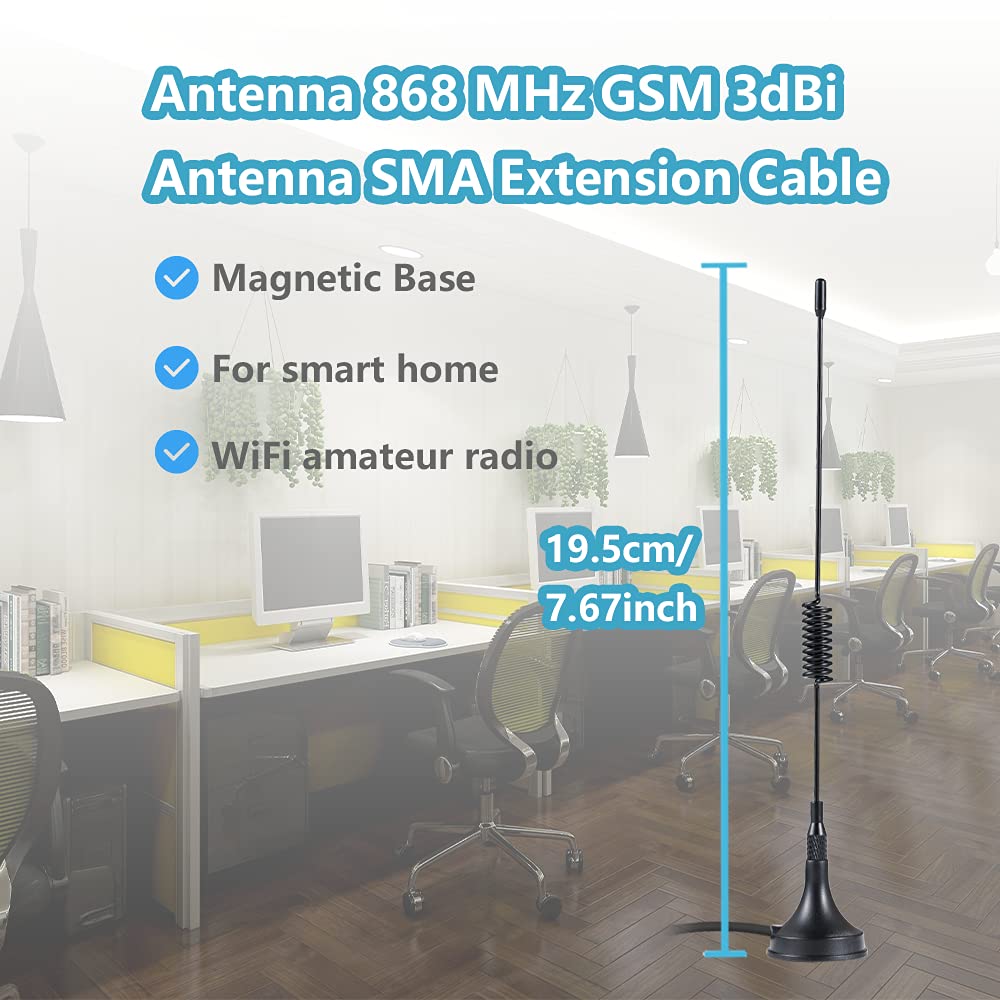 Vecys Antenna 868 MHz Cavo Prolunga Antenna GSM 3dBi SMA 3m Cavo RG174 Base Magnetica Adattatore Spina SMA Compatibile con Homematic CCU3 CCU2 Raspberry Pi HM MOD RPI PCB Kit ELV Kit Raspberry Matic