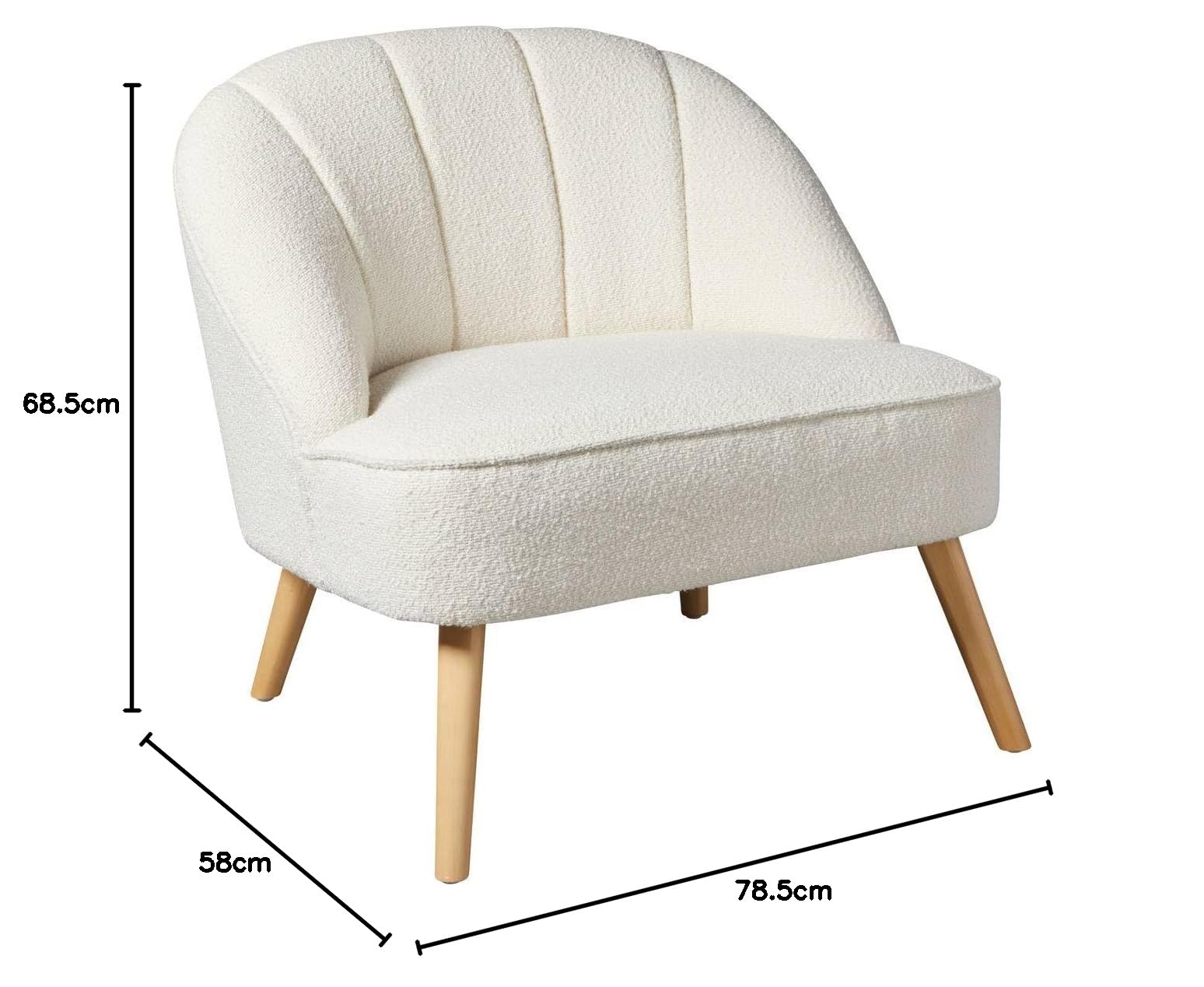 Atmosphera - Fauteuil Naova Tissu Bouclette Blanc, L 78 x P 72 x H 71 cm, Pieds en Bois, Déperlant - pour Salon, Chambre