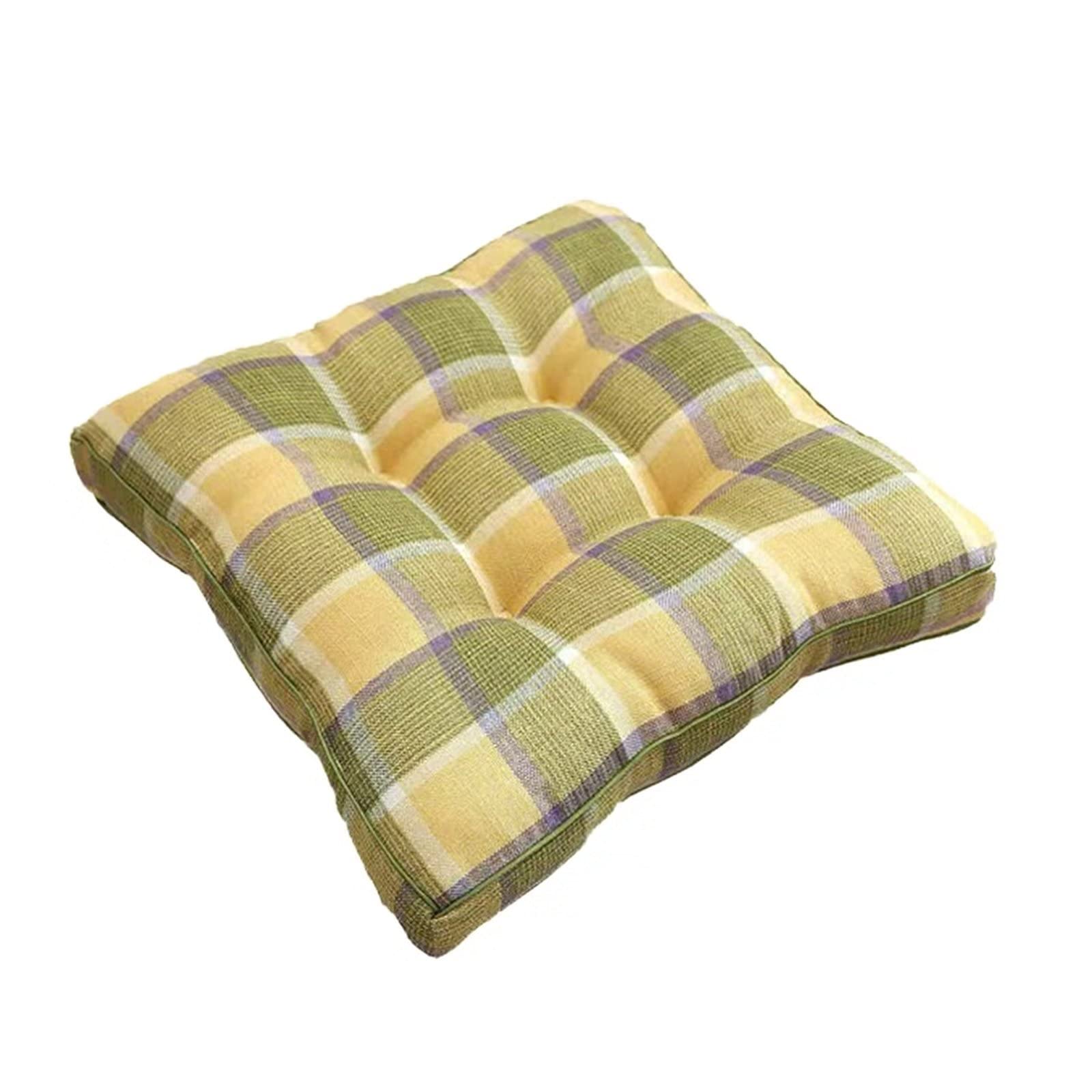 ZIBENE Chair Cushions for Dining Chairs 6 Pack Farmhouse, Kitchen Chair Pads for Counter Stools, Rustic Square 40x40 Seat Cushion with Plaid Pattern and Positioning Process, 8cm Extra Thick Yellow