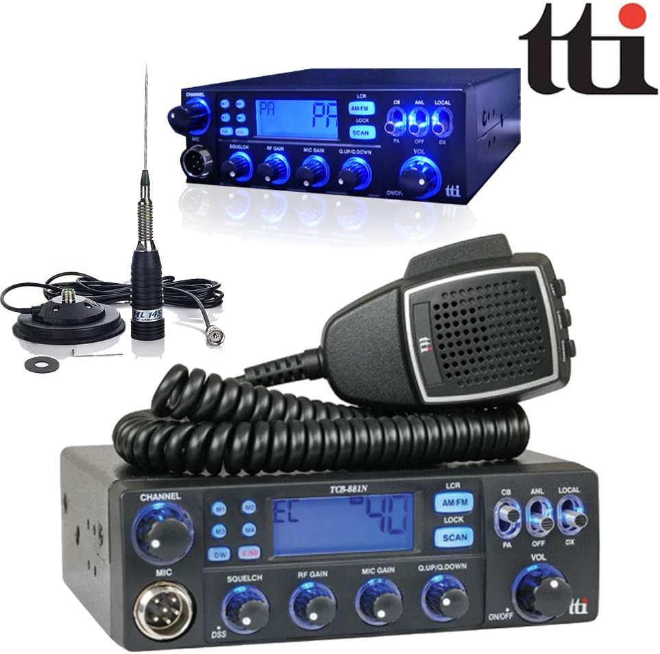 TTI TCB-881 Multi-Standard 12-24V Mobile CB Radio With Comtechlogic® CM-3000ANT CB Antenna
