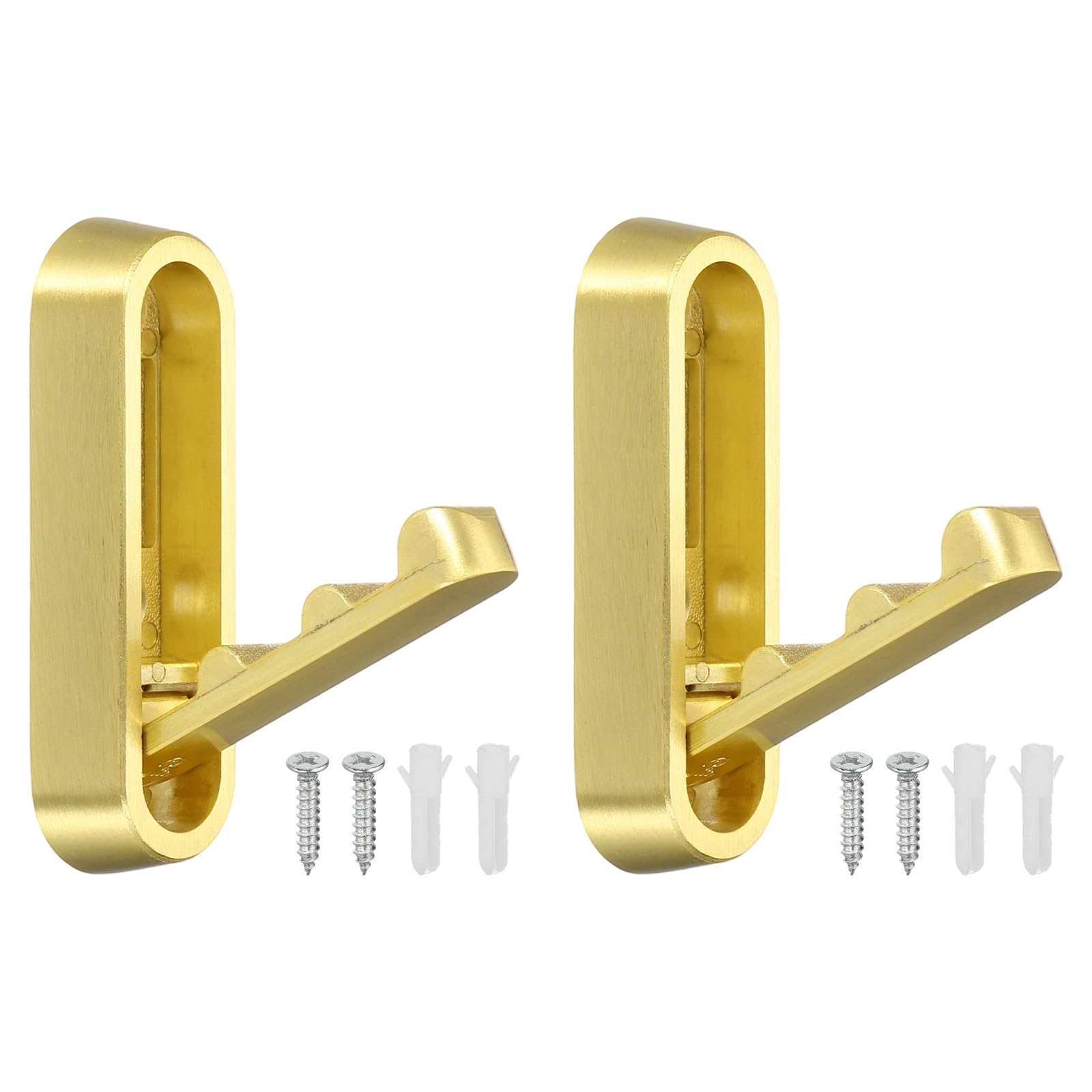 sourcing map 2Pcs Foldable Wall Hooks, Aluminum Alloy Heavy Duty Wall Mounted Folding Coat Hooks with Mounting Accessories Space-Saving for Hanging Coat Towels Hat Bags, Oval, Brushed Gold