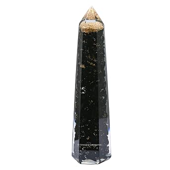 Amazing Gemstone Black Tourmaline Orgonite Orgone Crystal Towers - Large 4.5" Orgonite Crystal Wand Obelisk Tower Point for Meditation, Crystals and Healing Stones Gift and Protection
