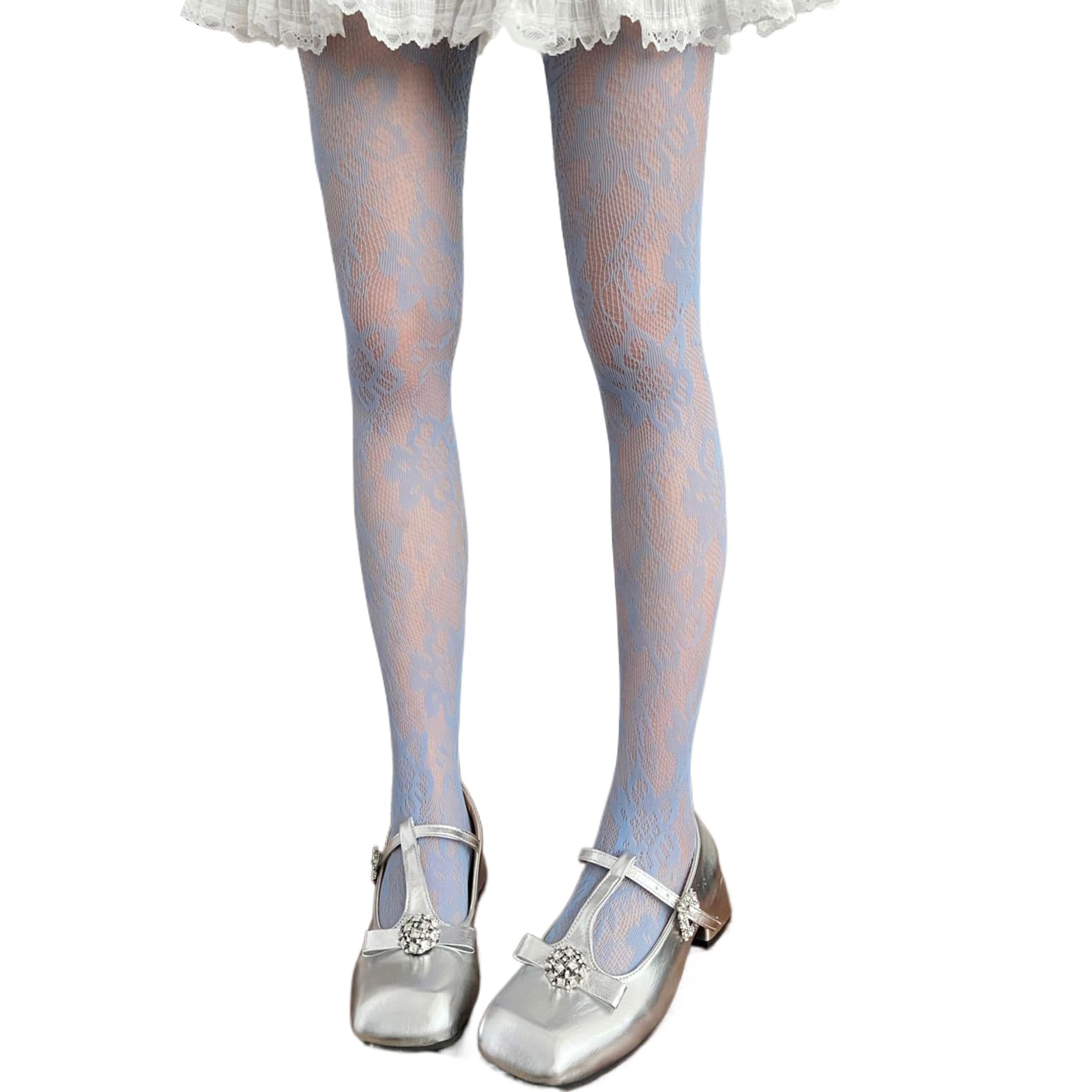 oringnat Women's Aesthetic Elegant Flower Pattern Fishnets Tights Stockings Hollowed Out Lace Colorful Pantyhose Leggings Hosiery