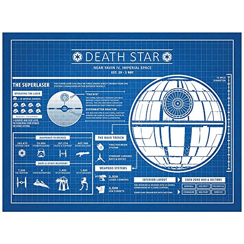 Inked and Screened SP_SYFI_Deathstar_BG_24_W Sci-Fi and Fantasy Wars Death Star Infographic Print, Blue Grid-White Ink, 18