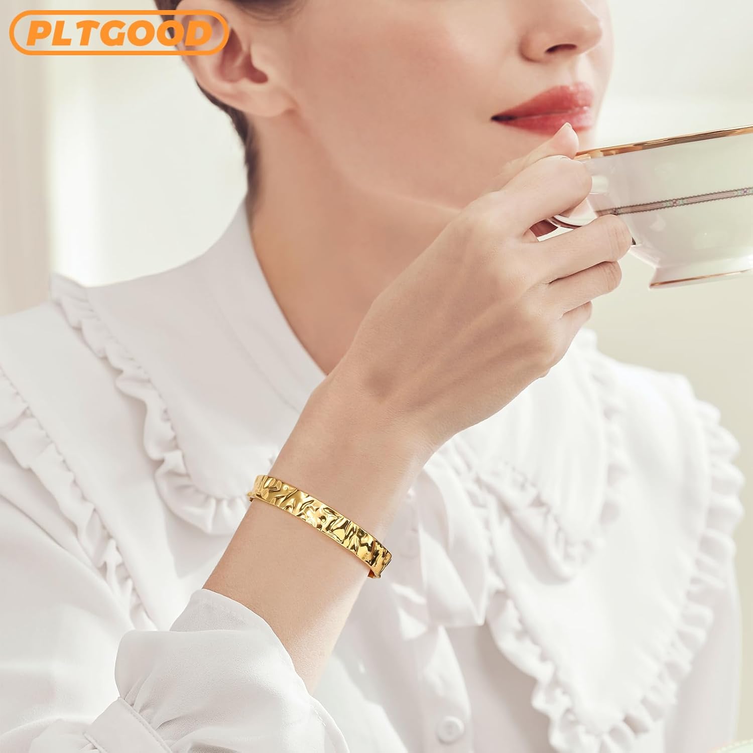 Gold Bracelets For Women Open Chunky Gold Bracelet Wide Cuff Bracelets For Women Adjustable Cuff Bangle Bracelet - Image 3